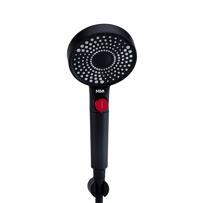 MILA Flowflex Hand Shower - MBHB0206BK, Hand Shower With Double Sided Water Outlet, Multi Function, PP cotton filter, Matt Black Finish, 3 Function Filter