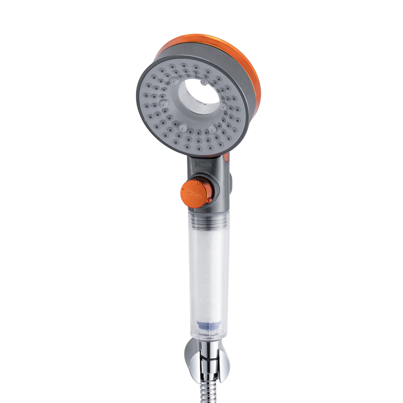 Mila Aquaflex Hand Shower- MBHC0207CR, Hand Shower With Double Sided Water Outlet, Chrome and Copper Finish, 3 Function Filter Shower: Mist Spray/Rain/High Pressure Spray