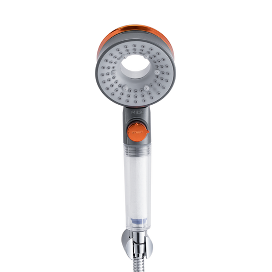 Mila Aquaflex Hand Shower- MBHC0207CR, Hand Shower With Double Sided Water Outlet, Chrome and Copper Finish, 3 Function Filter Shower: Mist Spray/Rain/High Pressure Spray