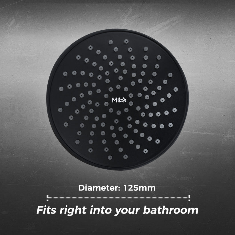 MILA Premier (Matte Black) Shower Head - MSXX0001BK, Shower Head surface, Single Function, Grey Head with Chrome Back, Single flow