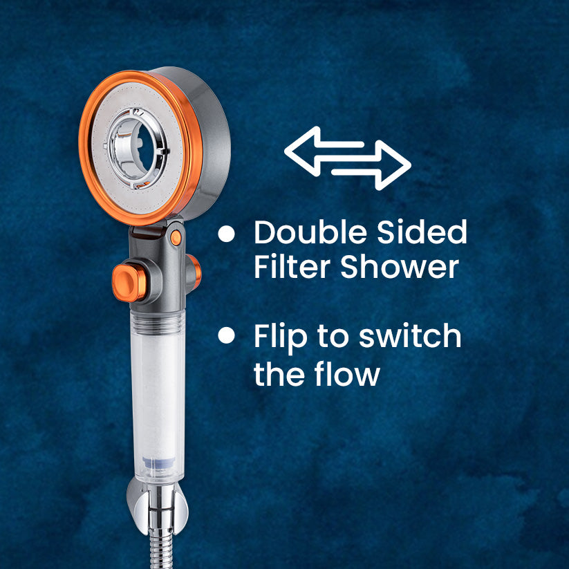 Mila Aquaflex Hand Shower- MBHC0207CR, Hand Shower With Double Sided Water Outlet, Chrome and Copper Finish, 3 Function Filter Shower: Mist Spray/Rain/High Pressure Spray