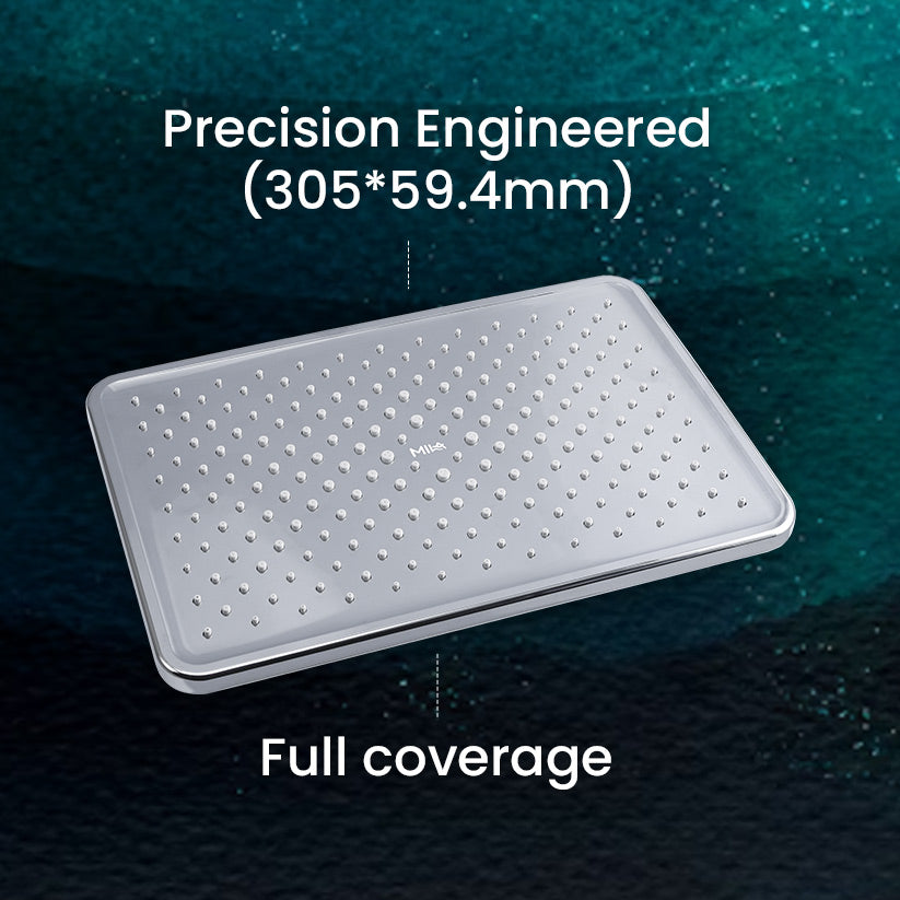Mila Oceano Rain Shower- ABS shower head surface with Chrome Rain Shower Head, Single Function, MSXX0303CM, Full Spray with Flow Control, 305.5 * 59.4mm