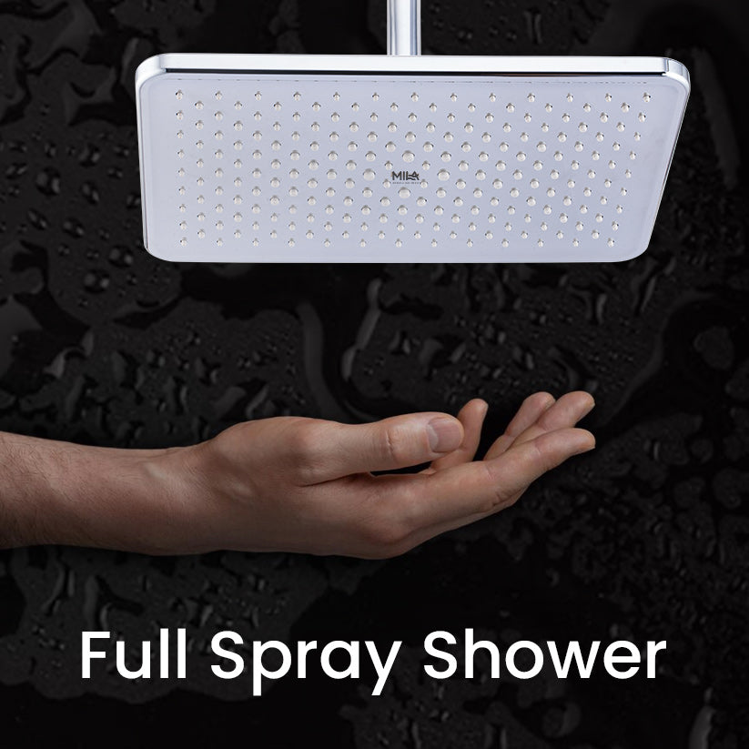 Mila Oceano Rain Shower- ABS shower head surface with Chrome Rain Shower Head, Single Function, MSXX0303CM, Full Spray with Flow Control, 305.5 * 59.4mm