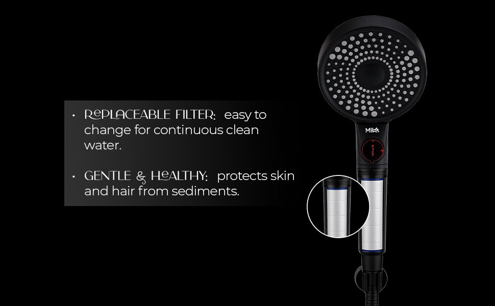 MILA Flowflex Hand Shower - MBHB0206BK, Hand Shower With Double Sided Water Outlet, Multi Function, PP cotton filter, Matt Black Finish, 3 Function Filter